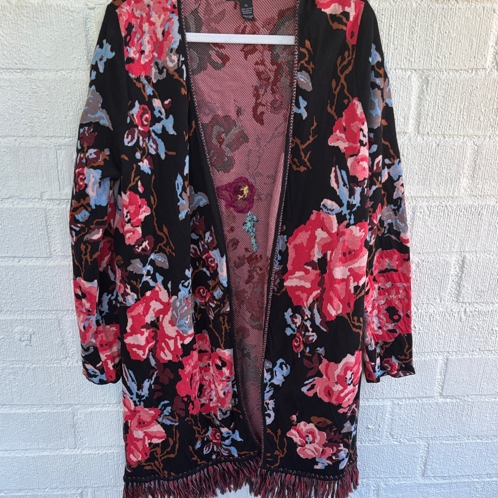 INC International Concepts Fringed Knited Open-Front Kimono Cardigan sz XL